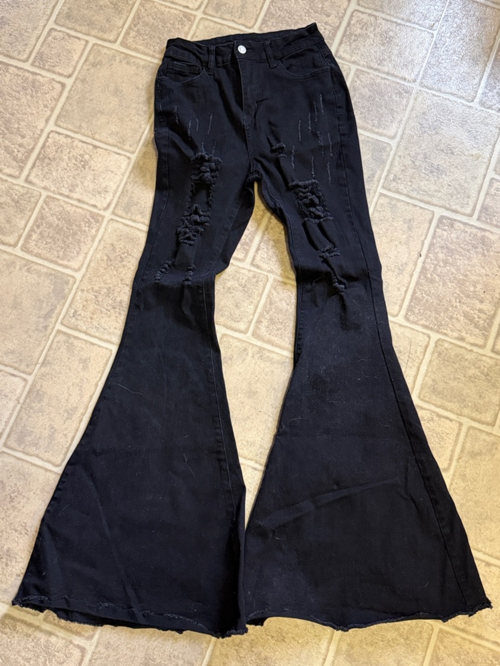 SHEIN Black Distressed Flare Jeans